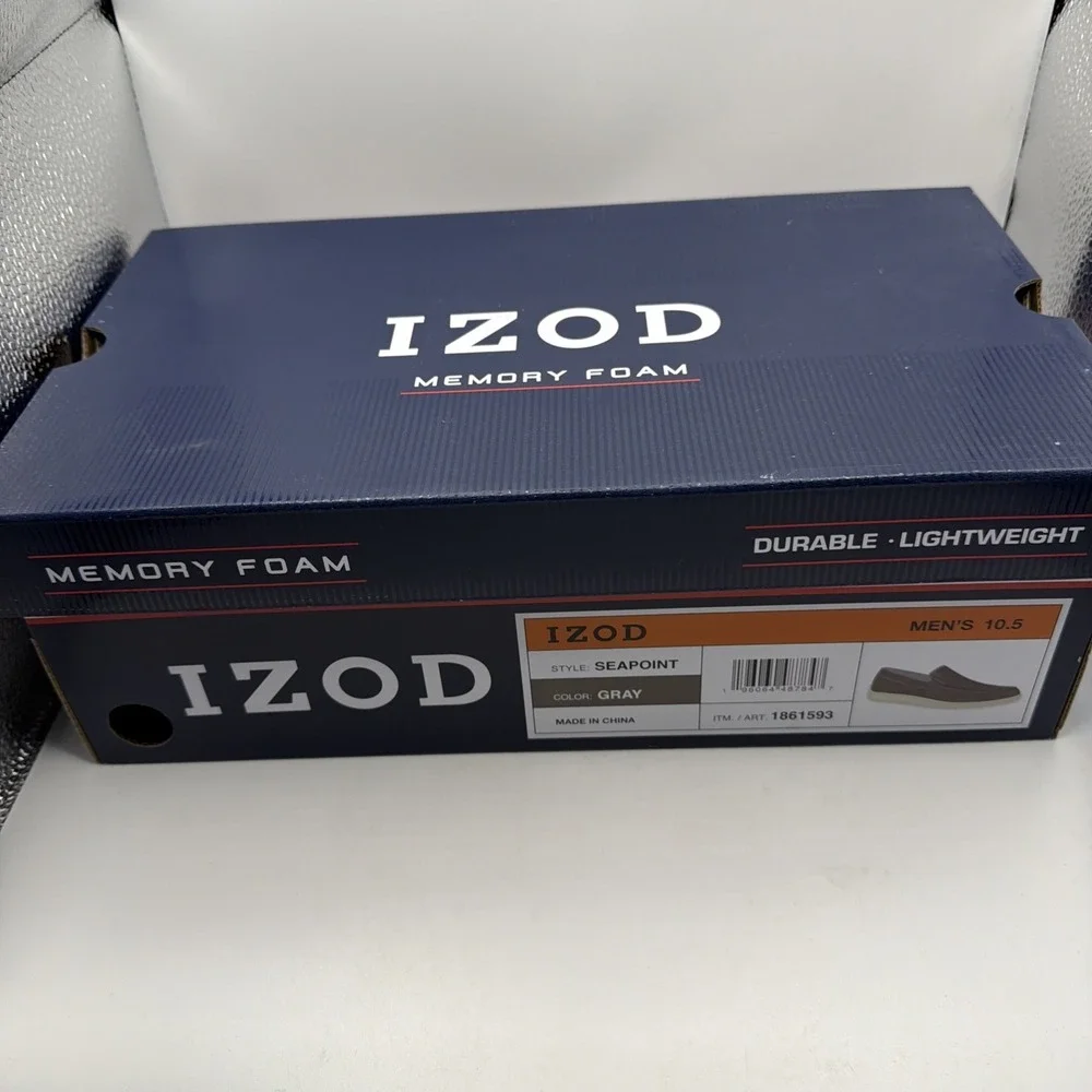 Izod Mens Seapoint Gray Sneaker‎ Slip On Boat Beach Shoe Memory Foam Size 10.5